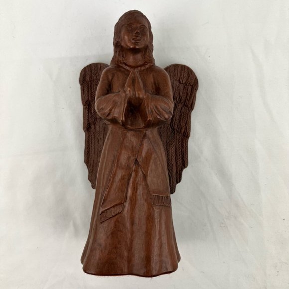 Pam Talley Joyeux Praying Angel Figurine Vintage Carved Wood 1990 Signed - Picture 10 of 10